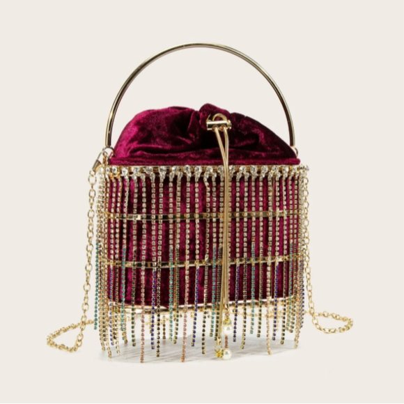 Tassel & Rhinestone Drawstring Bucket Bag - Picture 1 of 7